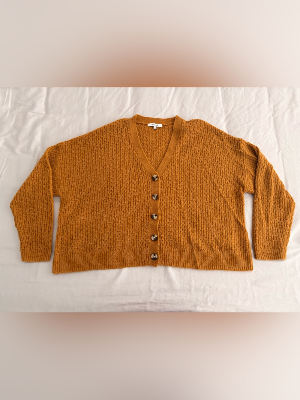 Madewell Alpaca Blend Cabled Button-Front Cardigan - Mustard